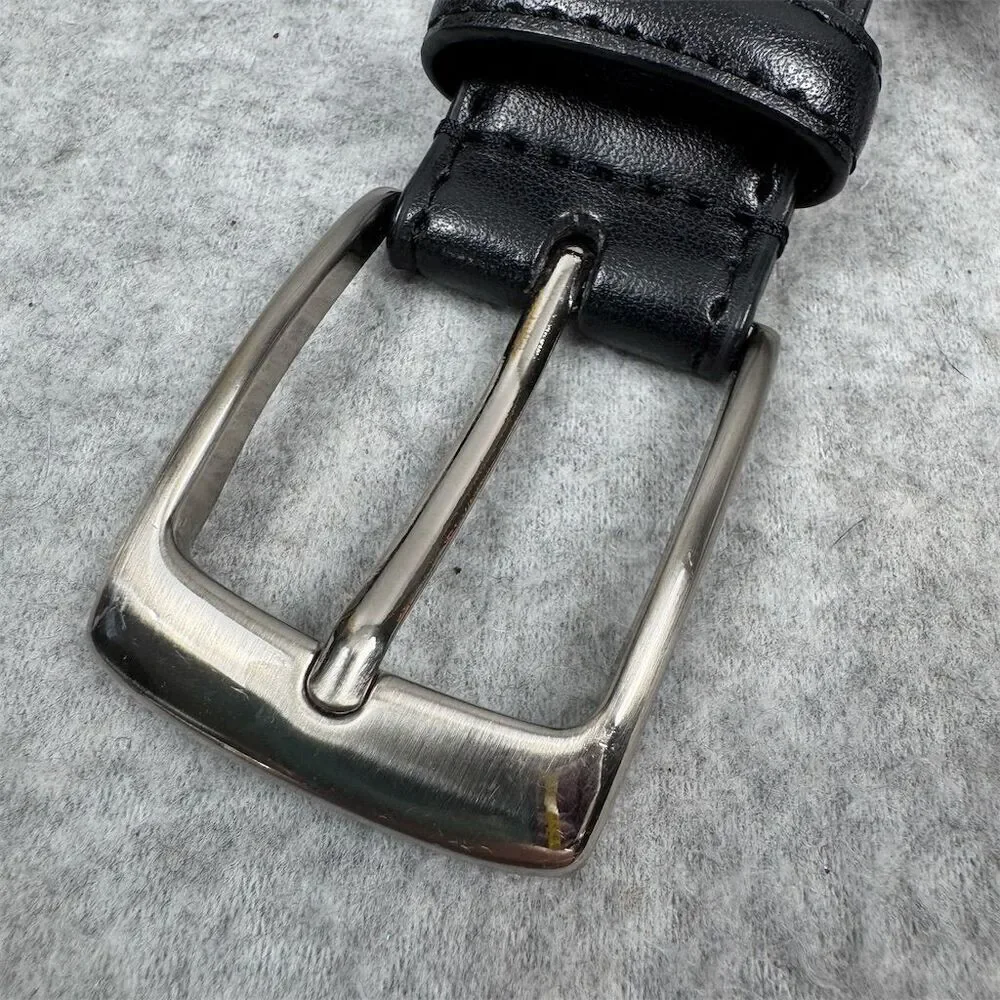 Men's Black Braided Leather Belt with Silver Buckle Size 40